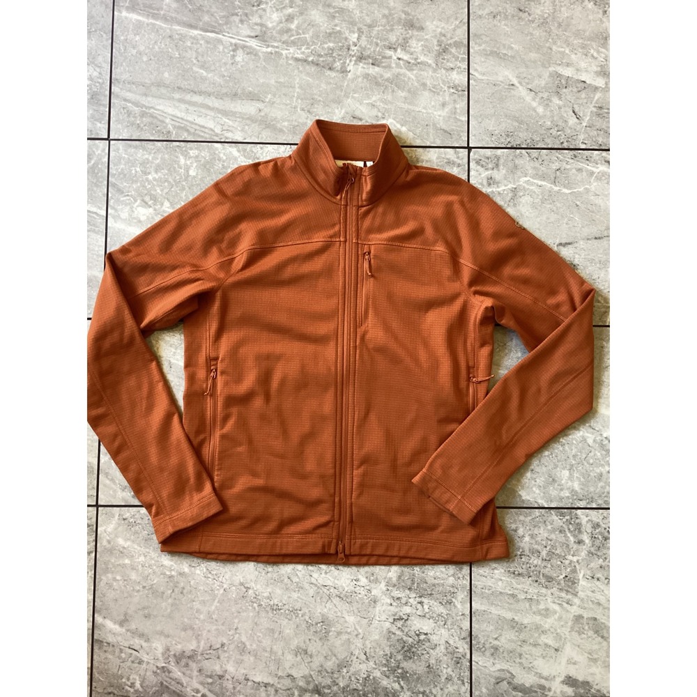 Fjallraven Abisko Lite Fleece Jacket Womens L Orange Full Zip Grid Mid Layer